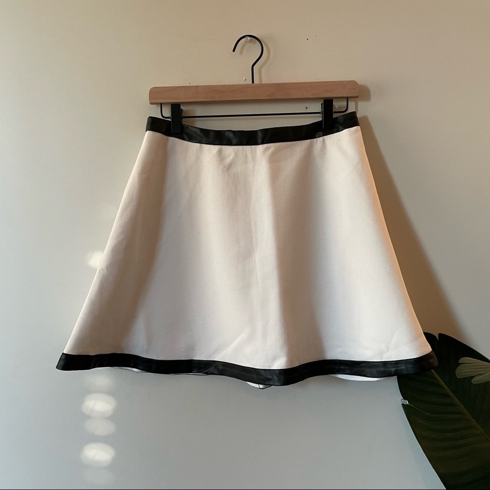 White Mini Skirt w/ Faux Leather Trim